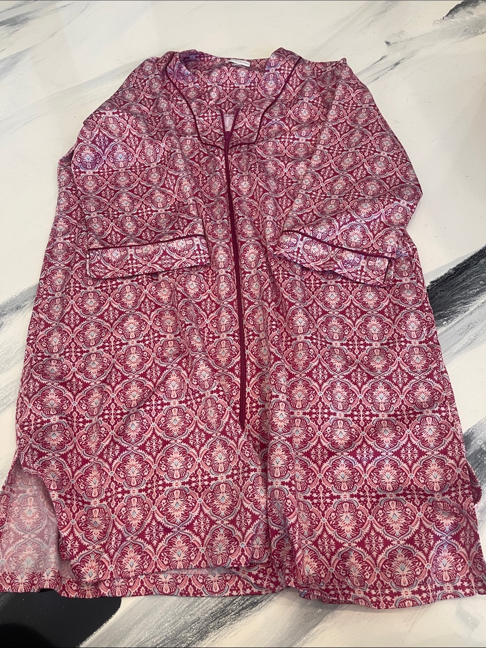 Miss Elaine Pink Printed Open-Front Coatigan